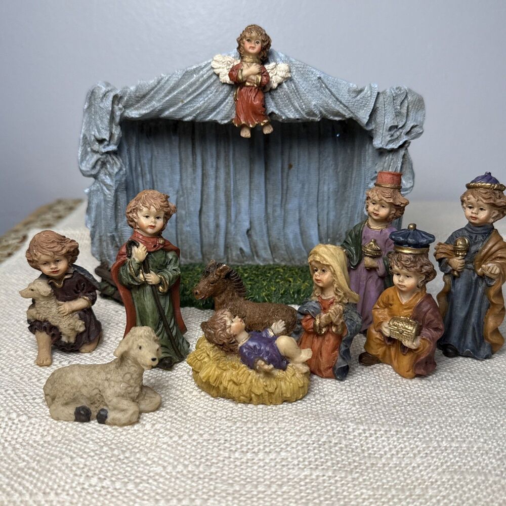 Vtg Silvestri Nativity Set Creche Baby Mary Joseph Angel Wise Men Cow Sheep 10pc